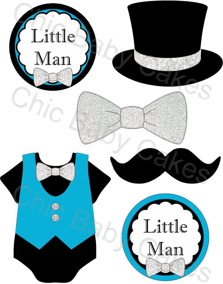 Little Man Diaper Cake Topper Decoration, Turquoise and Silver