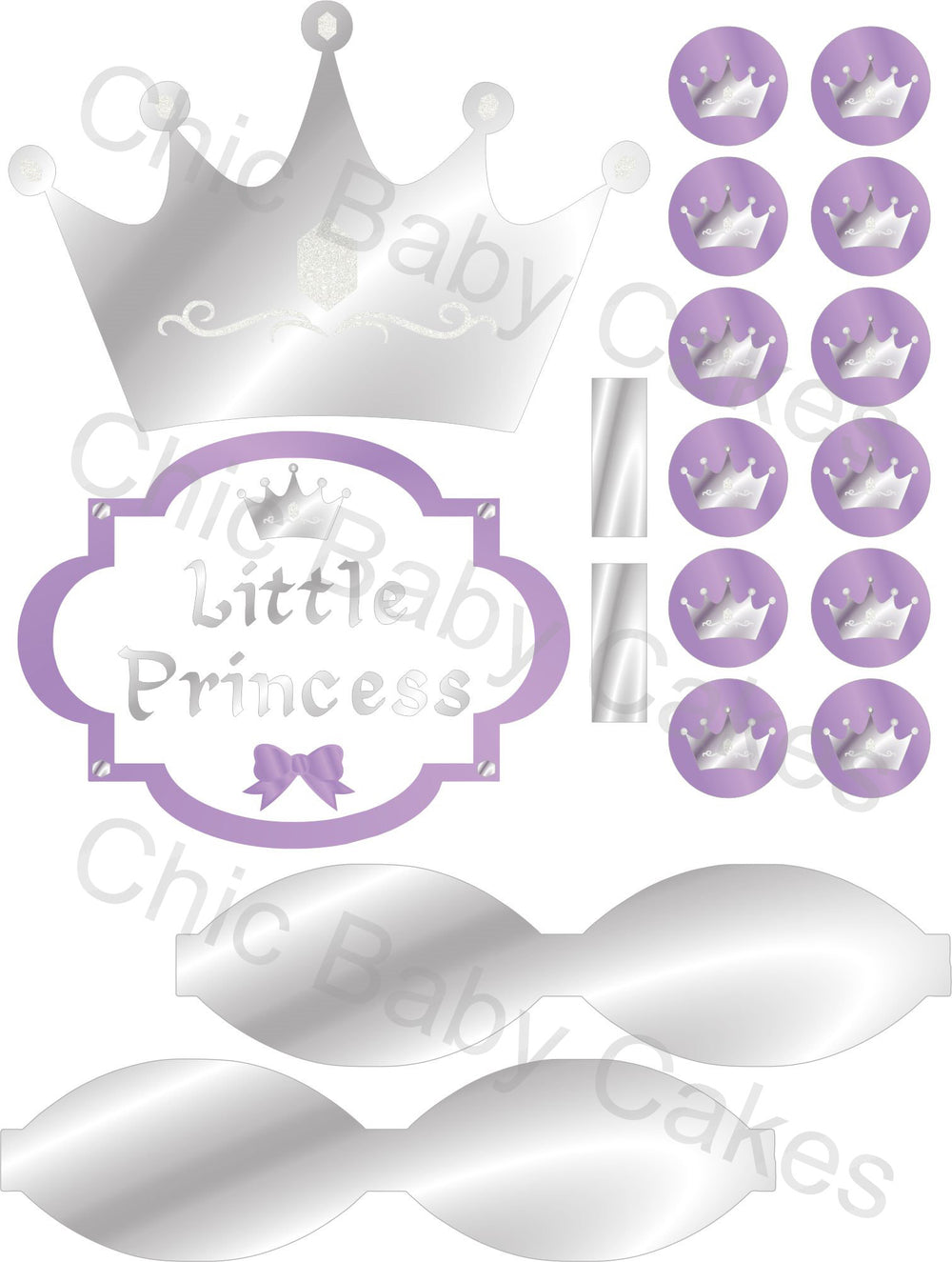 Little Princess Diaper Cake Decorations, Lavender and Silver