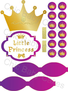 Little Princess Diaper Cake Decorations, Magenta, Purple, and Gold