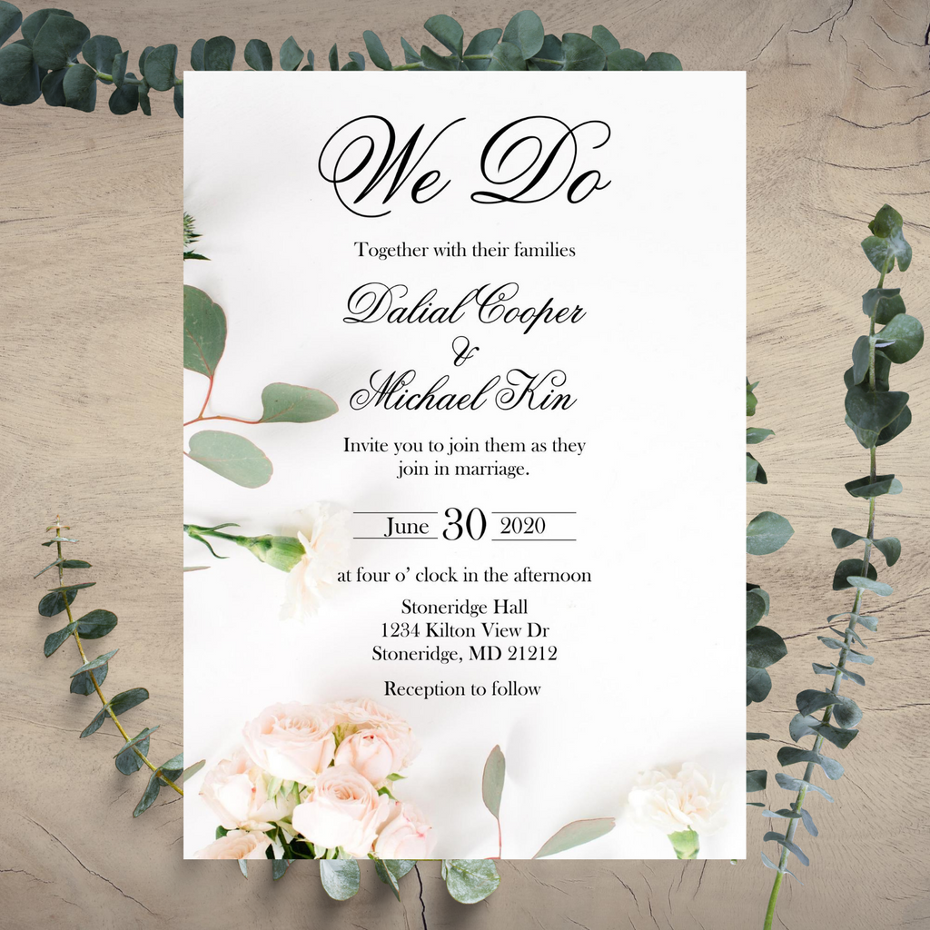 Eucalyptus & Blush Rose Wedding Invitation