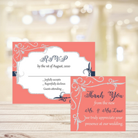 Coral, Navy & Silver Wedding RSVP Cards & Thank You Notes