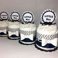 Navy & Gray Little Man Mini Diaper Cake Centerpieces 
