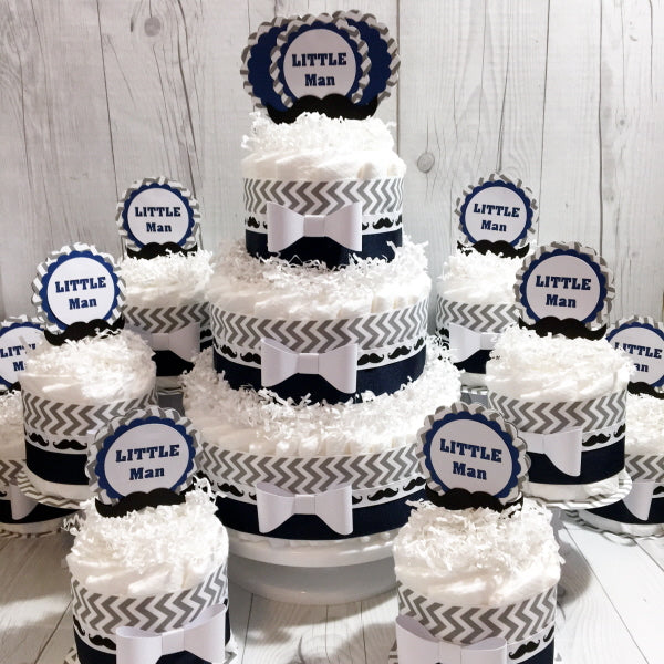 Navy & Gray Little Man Diaper Cake Centerpiece Set