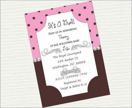 Pink & Brown Girl Baby Shower Invitation