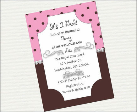 Pink & Brown Girl Baby Shower Invitation