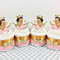 Pink & Gold Princess Mini Diaper Cakes, Brown