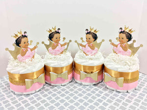 Pink & Gold Princess Mini Diaper Cakes, Brown