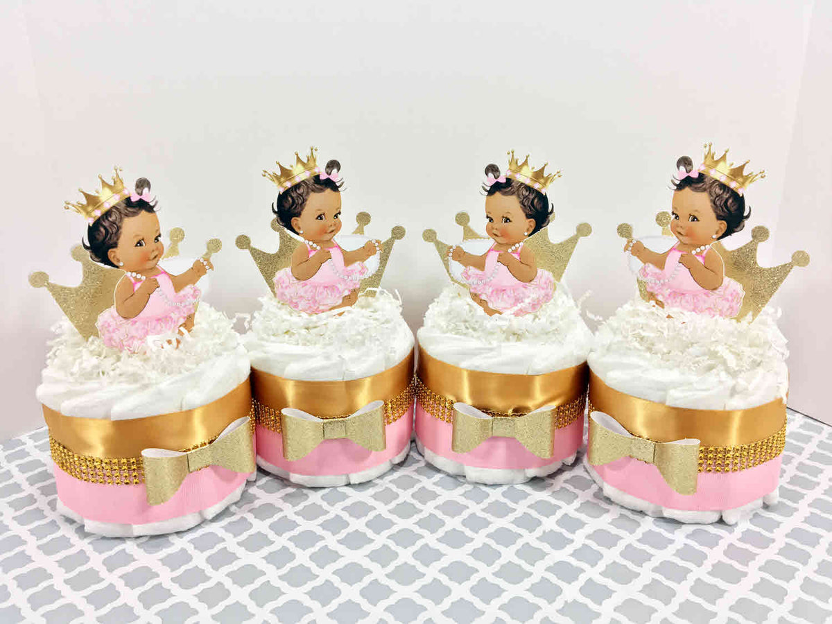 Pink & Gold Royal Princess Mini Diaper Cakes, Brown