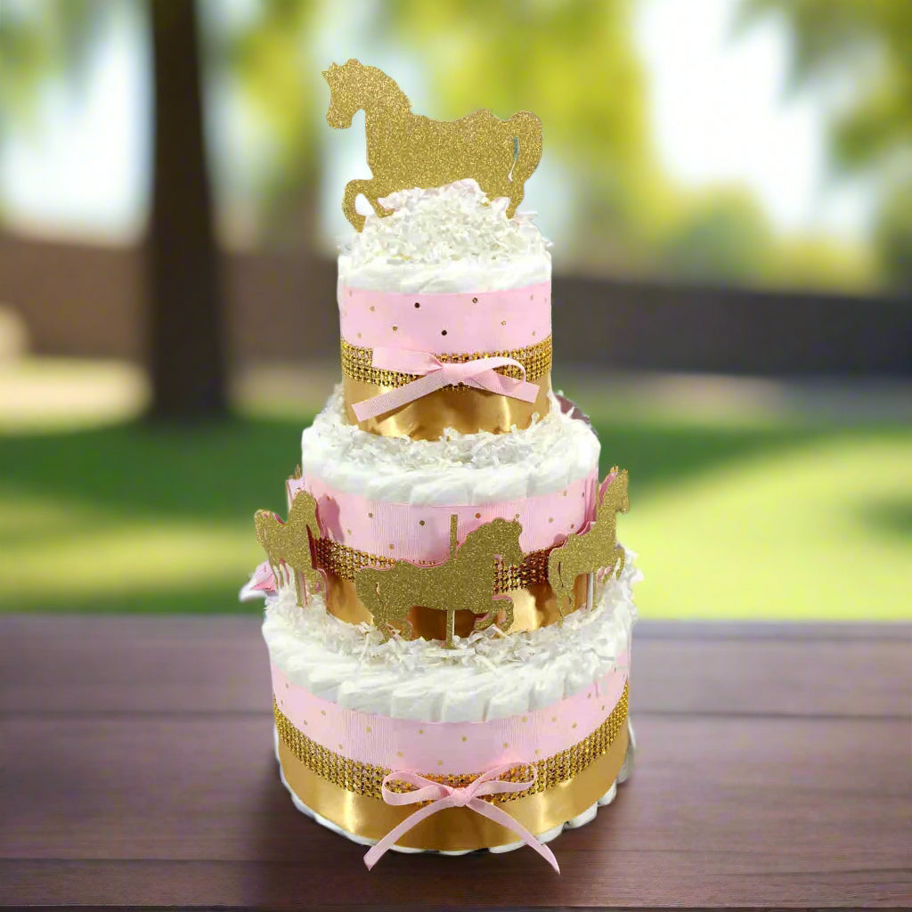 Pink & Gold Carousel Horse Girl Diaper Cake