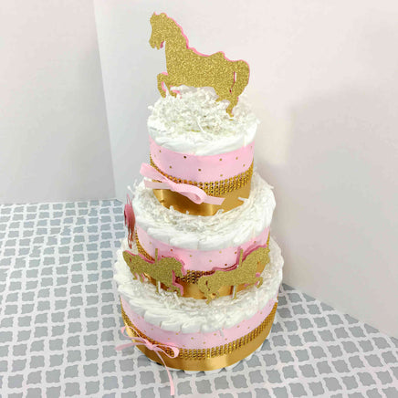 Pink & Gold Carousel Diaper Cake Centerpiece