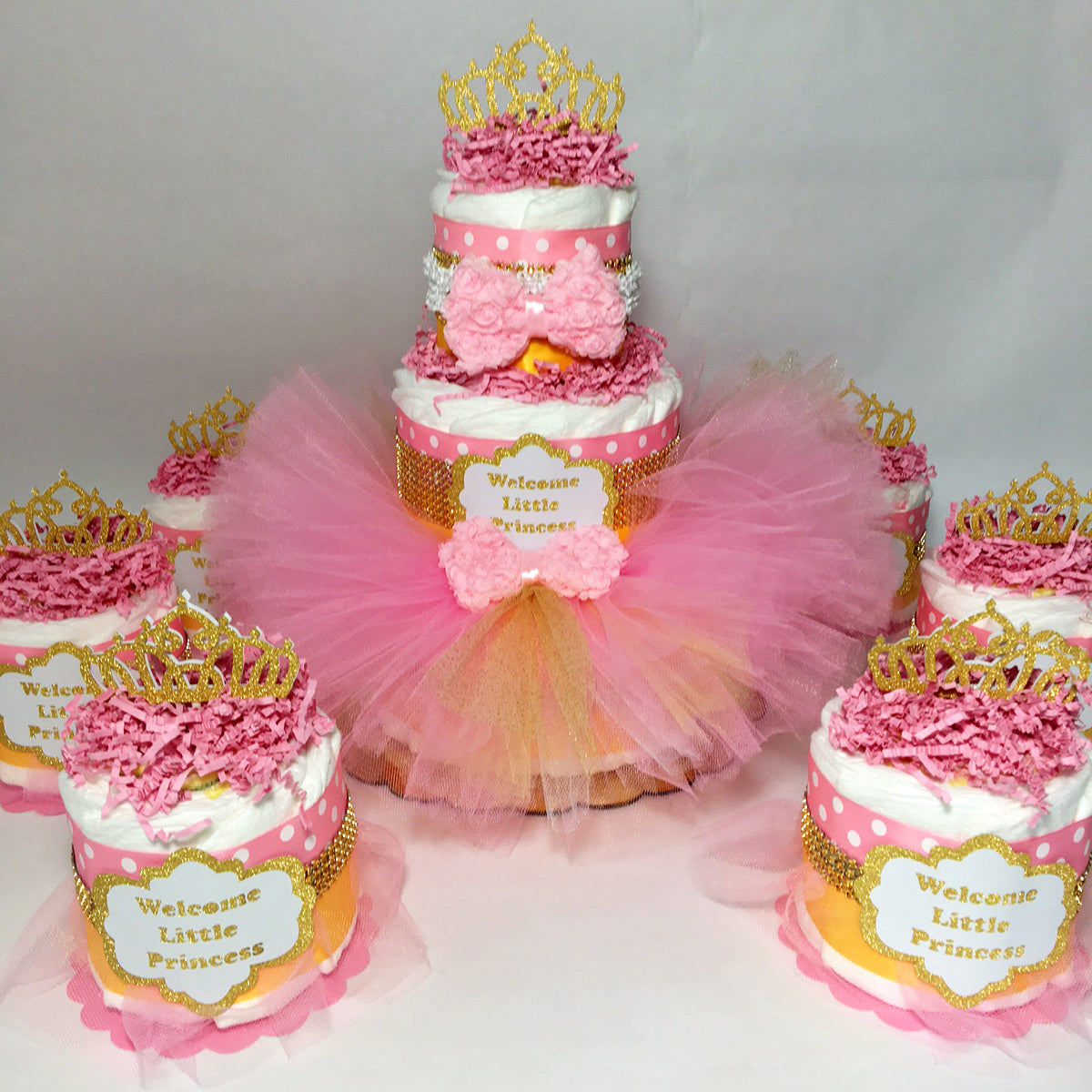 Pink and Gold Little Princess Tutu Diaper Cake Set