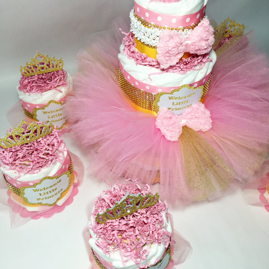 Pink & Gold Princess Tutu Diaper Cake Centerpiece Set