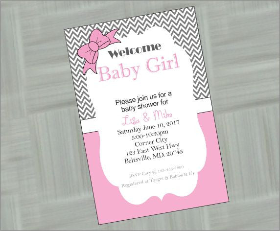 Pink & Gray Girl Baby Shower Invite