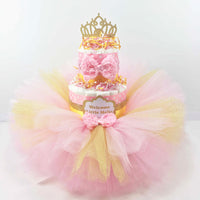 Pink & Silver Tutu Princess Girl Diaper Cake Centerpiece - 3 Layer
