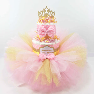 Pink & Silver Tutu Princess Girl Diaper Cake Centerpiece - 3 Layer