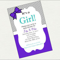 Purple & Gray Girl Baby Shower Invite