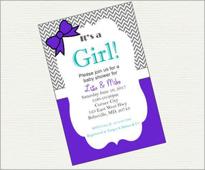 Purple & Gray Girl Baby Shower Invite