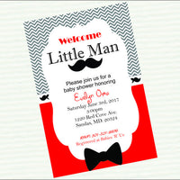 Red & Black Little Man Baby Shower Invitation