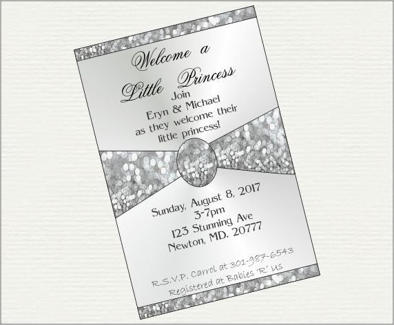 Silver Glitter Princess Baby Shower Invite