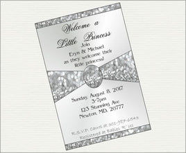 Silver Glitter Princess Baby Shower Invite