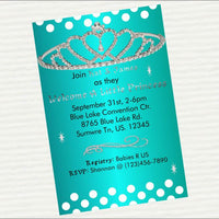 Teal & Silver Princess Baby Shower Invite