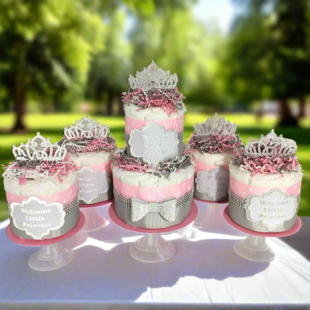 Pink & Silver Princess Diaper Cake Set