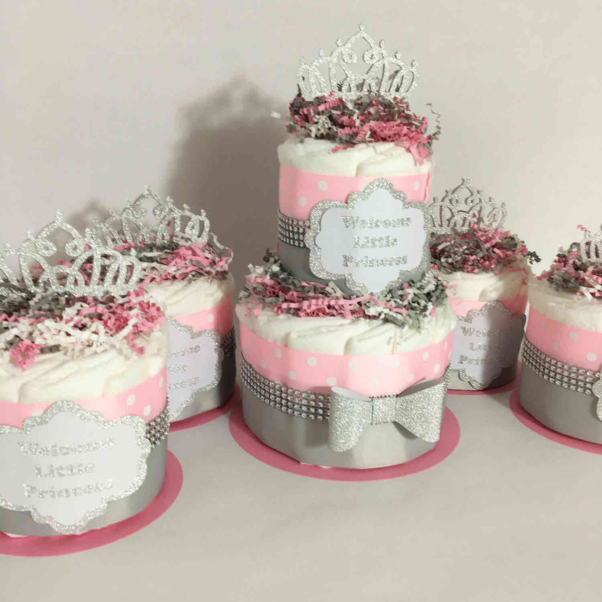 Welcome Little Princess Diaper Cake Set - Pink, Silver