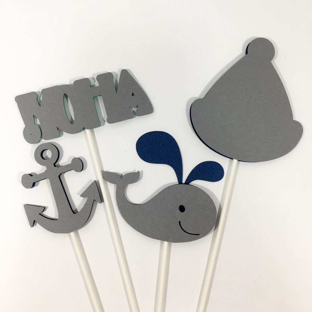 Nautical & Whale Centerpiece Sticks- Navy, Aqua, & Gray