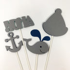 Nautical & Whale Centerpiece Sticks- Navy, Aqua, & Gray