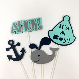Nautical & Whale Centerpiece Sticks- Navy, Aqua, & Gray