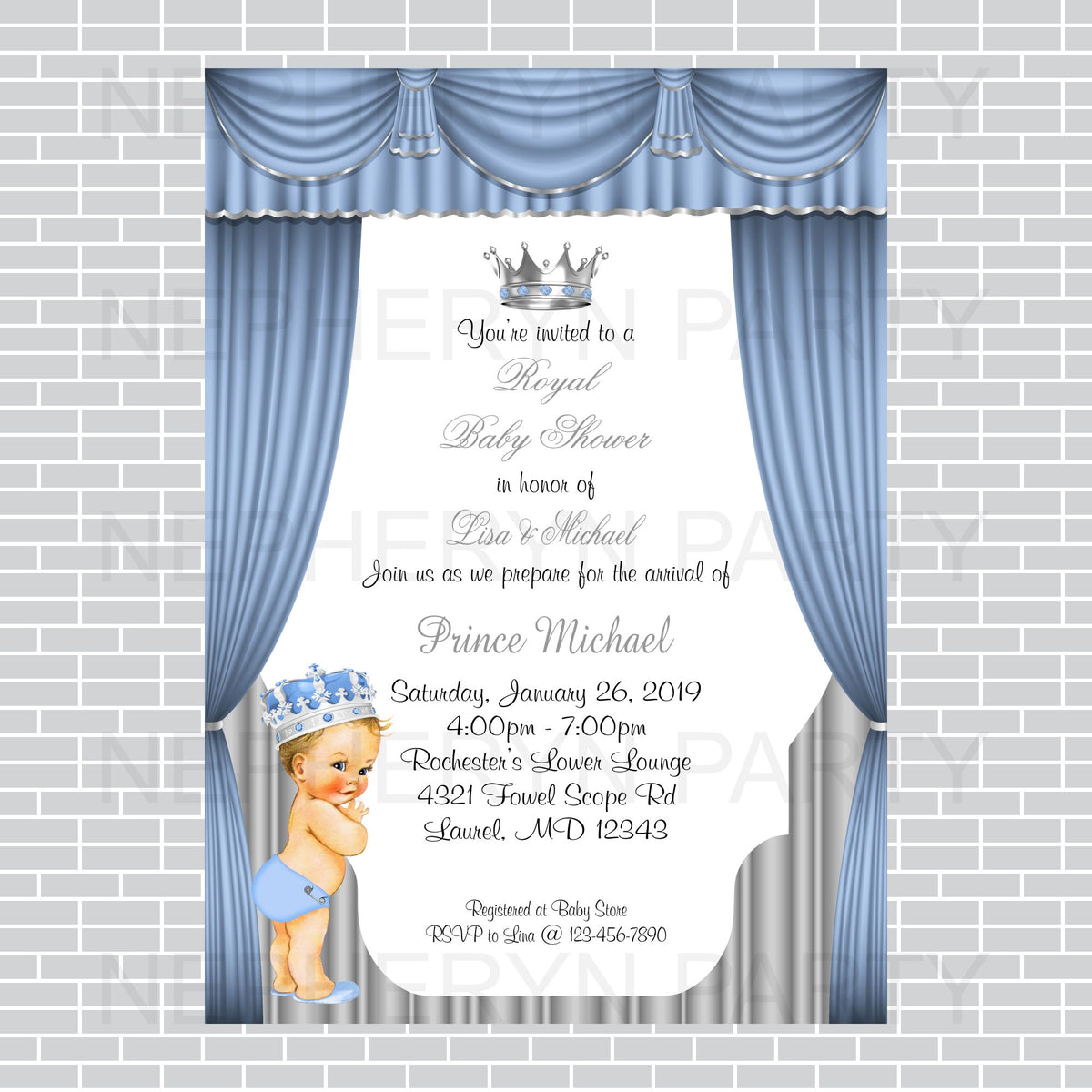 Little Prince Invitation - Baby Blue, Silver