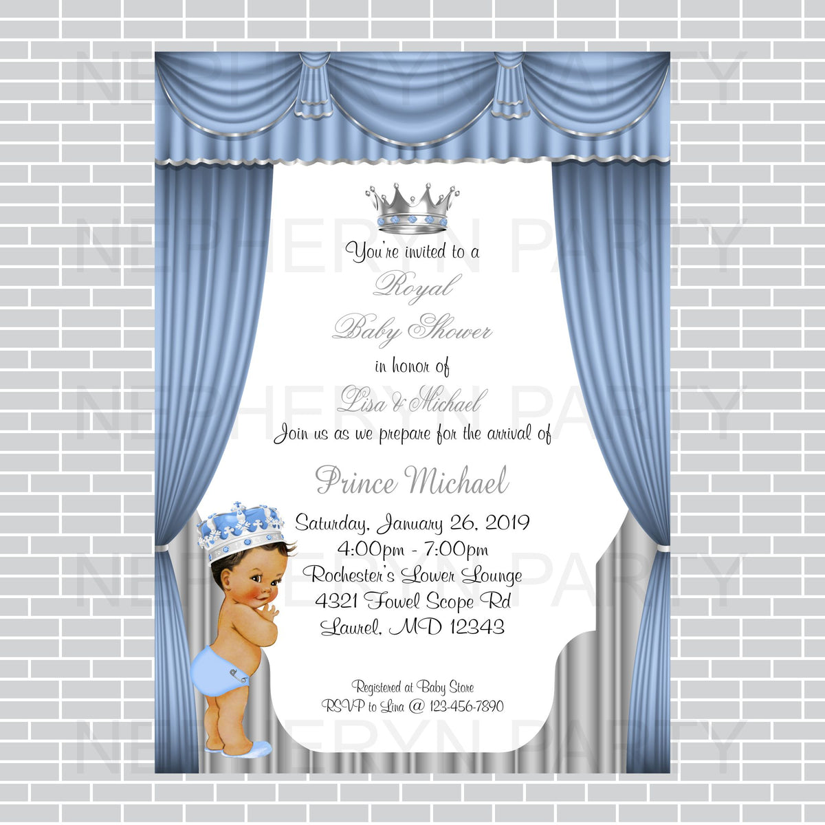Little Prince Invitation - Baby Blue, Silver
