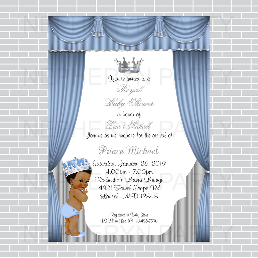 Light Blue and Silver Little Prince Baby Shower Invite