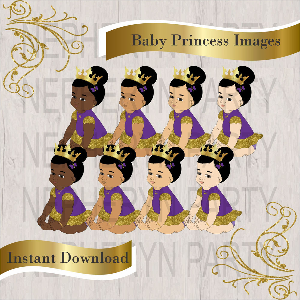 Purple & Gold Sitting Baby Princess Clipart