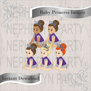 Purple & Silver Sitting Baby Princess Clipart