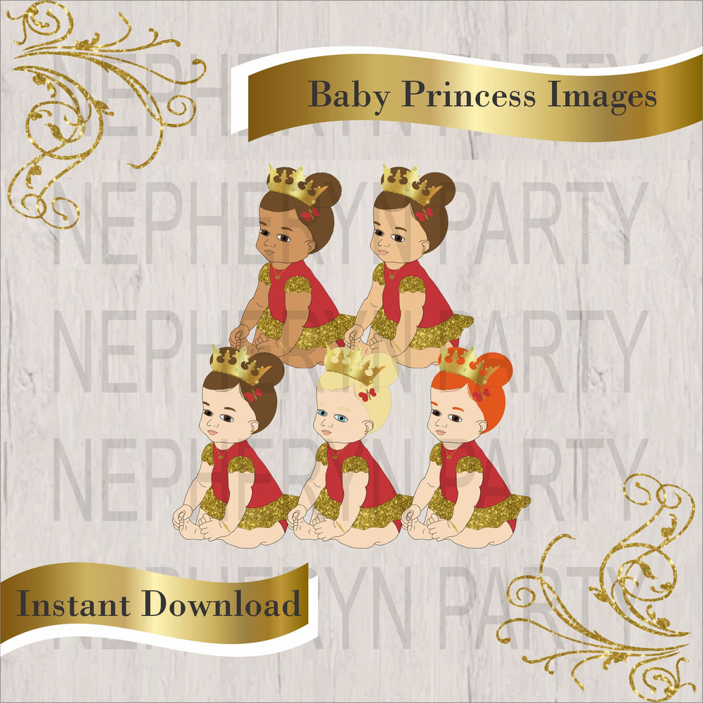 Red & Gold Sitting Baby Princess Clipart