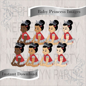 Red & Silver Sitting Baby Girl Princess Clipart