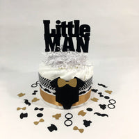 Black and Gold Little Man Diaper Cake Centerpiece
