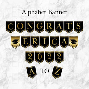 Black & Gold Graduation Alphabet Banner