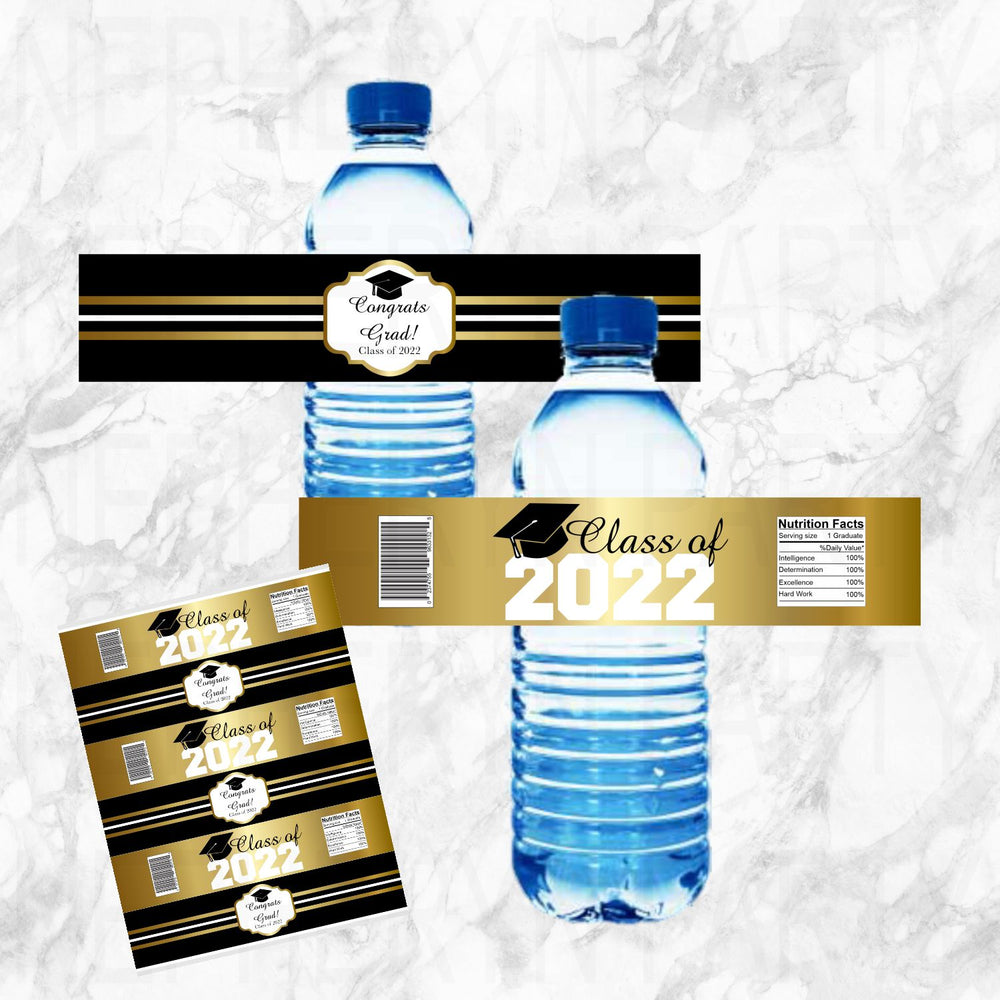 Graduation Water Bottle Labels, Black & Gold