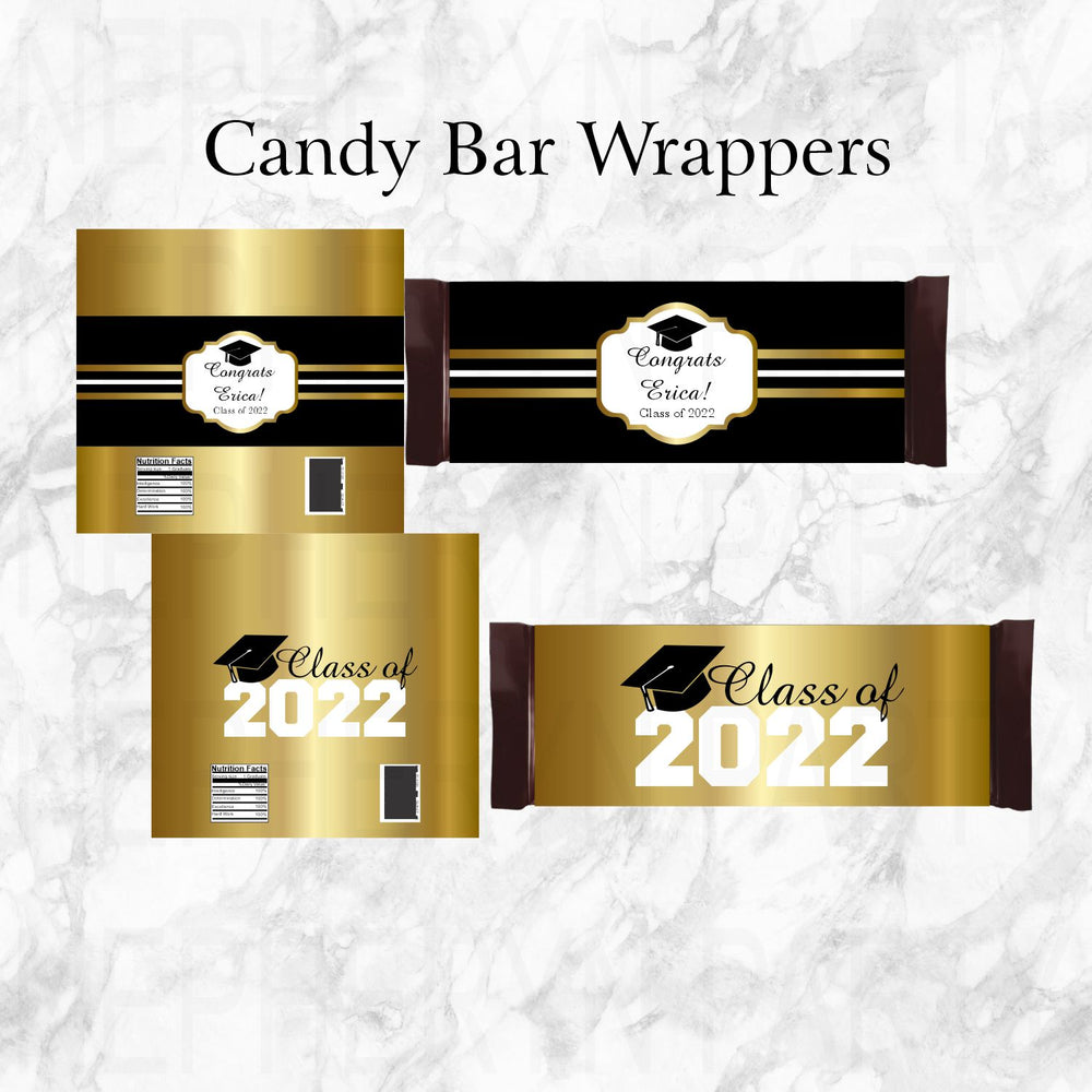 Black & Gold Graduation Candy Bar Wrappers
