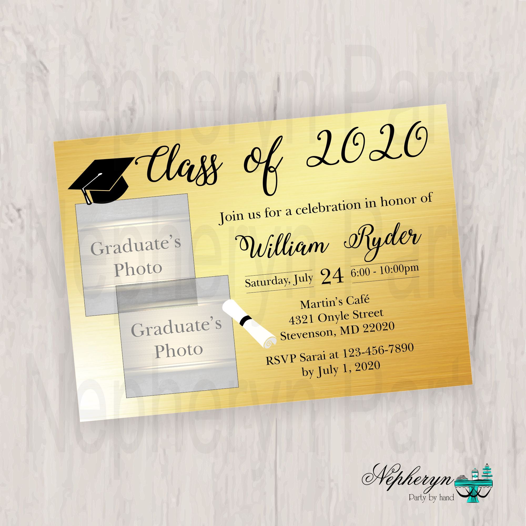 Black & Gold Graduation Invitation