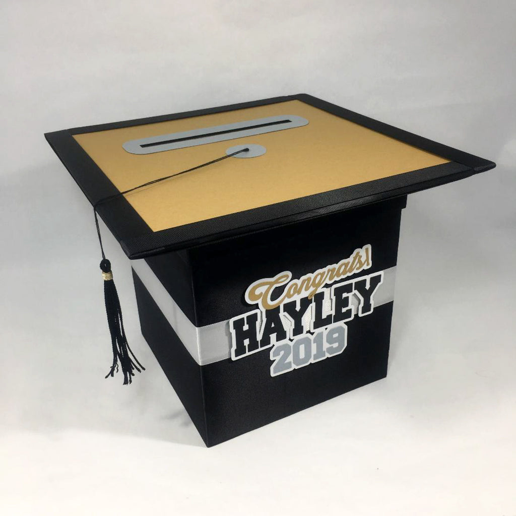Graduation Party Card Box - Black, Gold, Silver