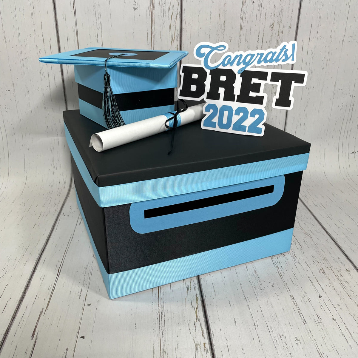 Black & Light Blue Graduation Card Box
