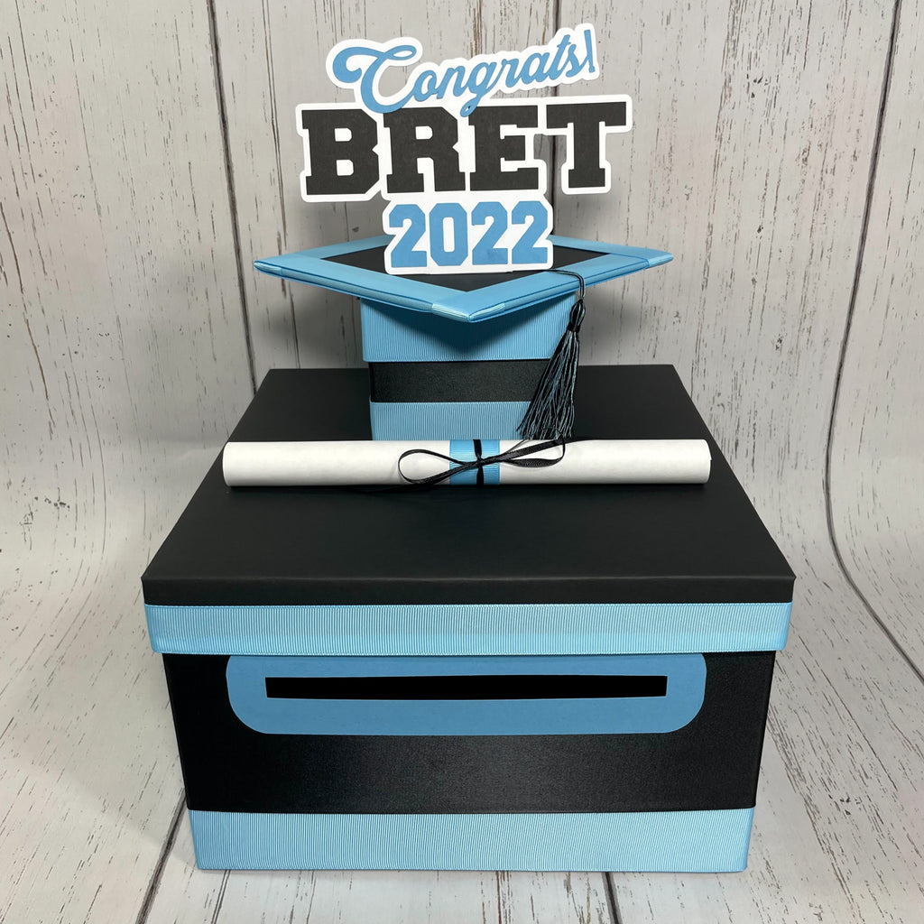 Graduation Card Box - Black, Light Blue 10x10