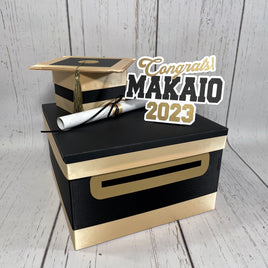 Graduation Card Box - Black, Light Gold 10x10