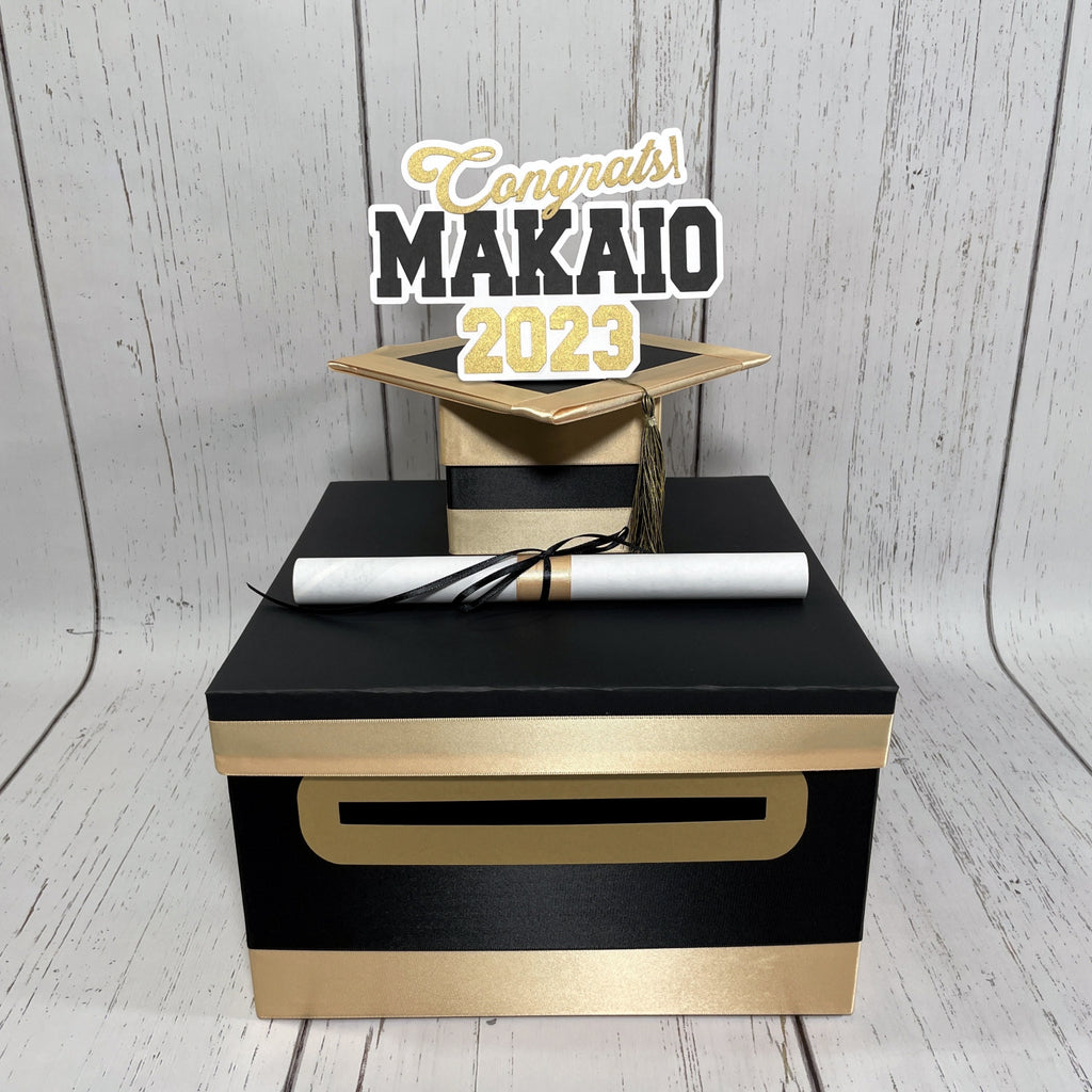 Graduation Card Box - Black, Light Gold 10x10