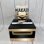 Graduation Card Box - Black, Light Gold 10x10