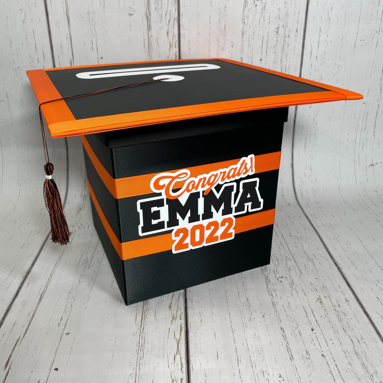 Graduation Cap Card Box - Black, Orange 8x8 8x8 Style 2| Nepheryn