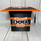 Graduation Cap Card Box - Black, Orange 8x8 8x8 Style 2